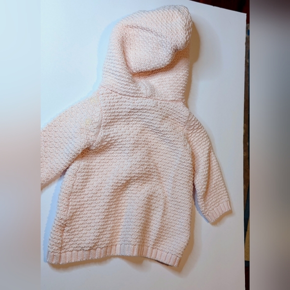 Maggie & Zoe Pale Pink Knit Hooded Cardigan with Sherpa Lining Sz 0/3 Mos. - Picture 4 of 4